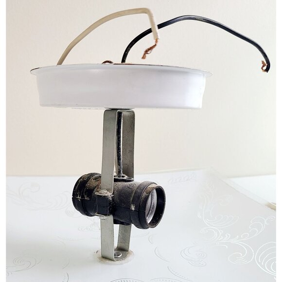 Vintage MCM Glass Ceiling Light Fixture With Etched Swirl Design & Metal Base - Picture 13 of 14